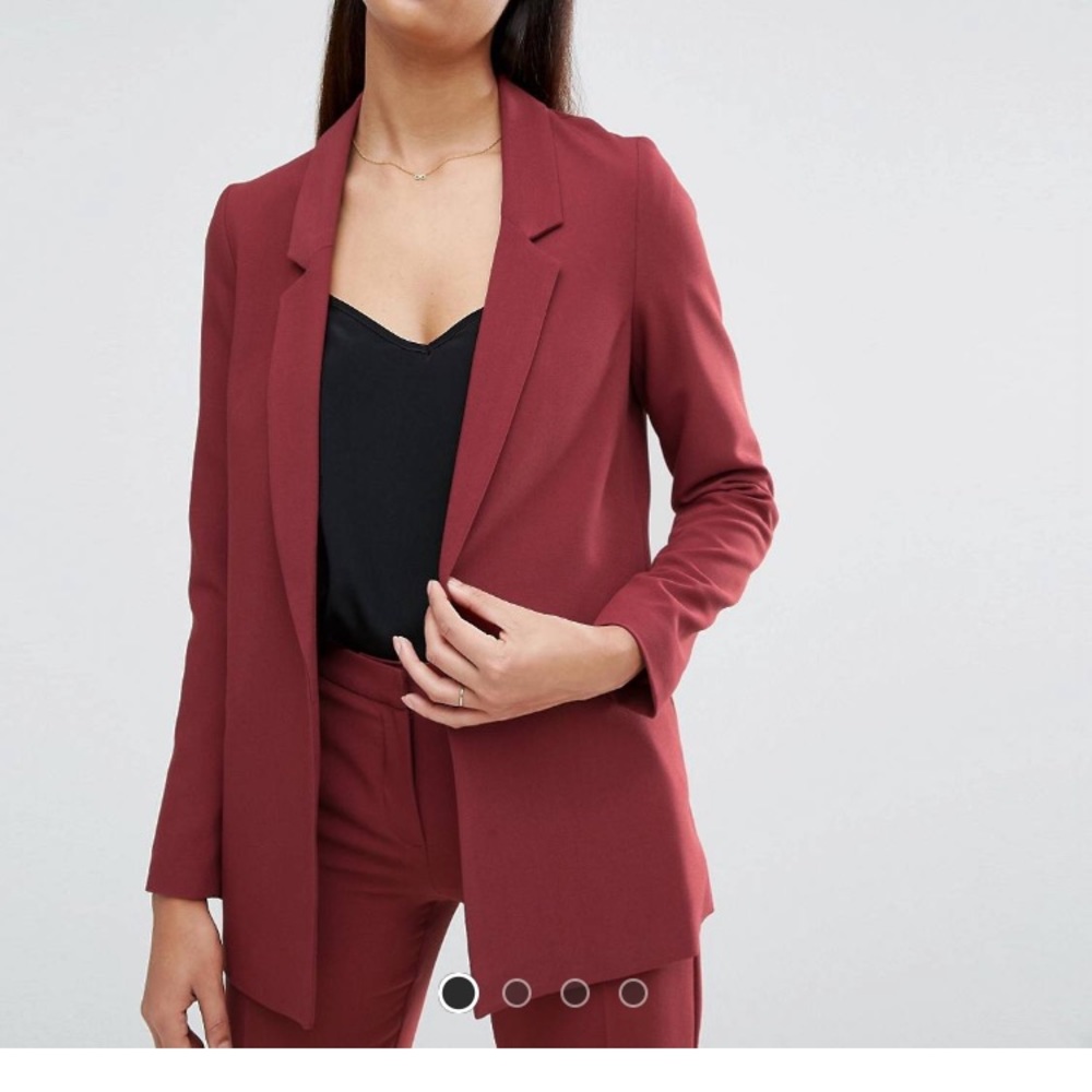 ASOS blazer and pant set. Cranberry red in color.